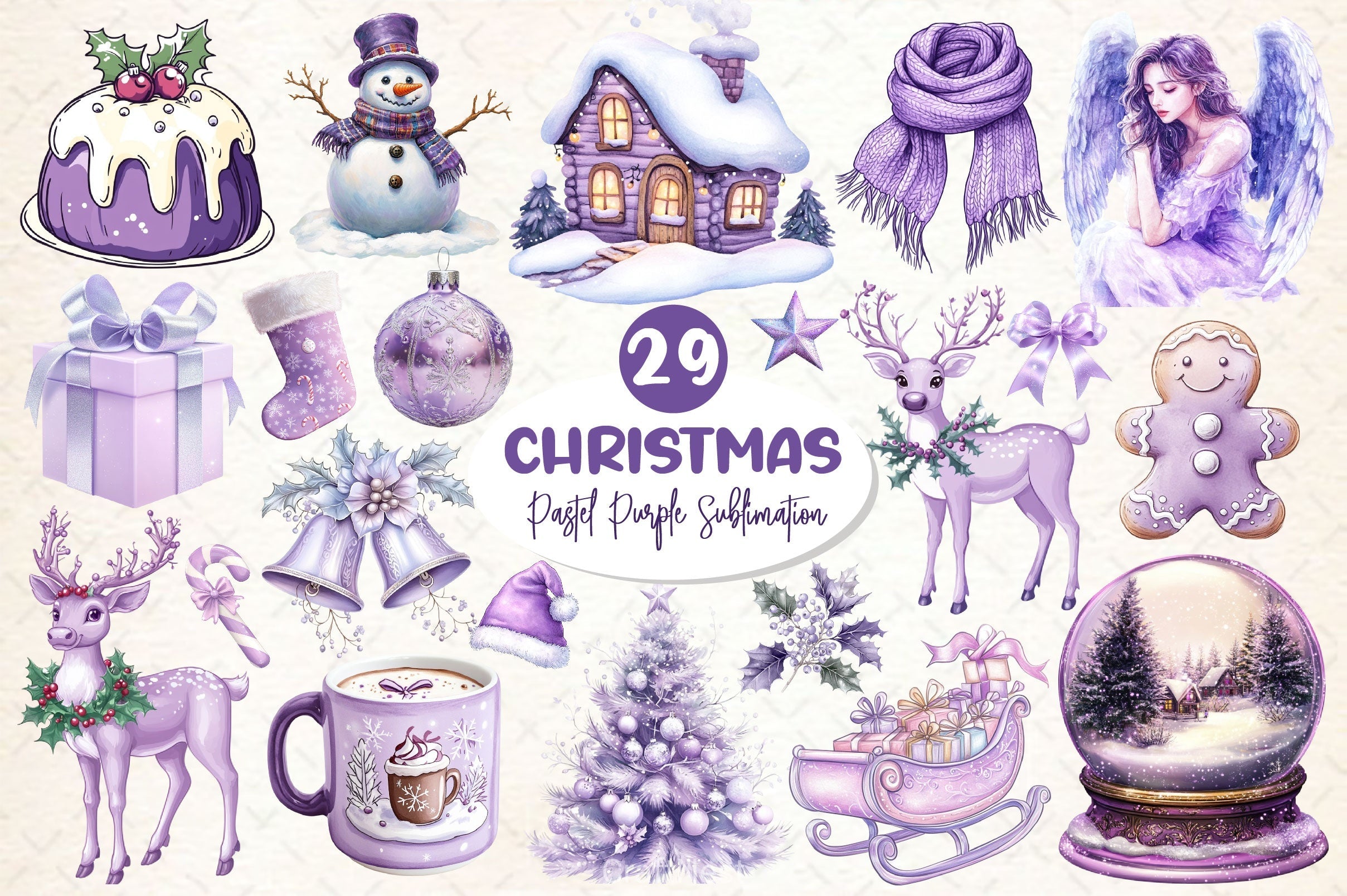 Pastel Purple Christmas Clipart Bundle 2