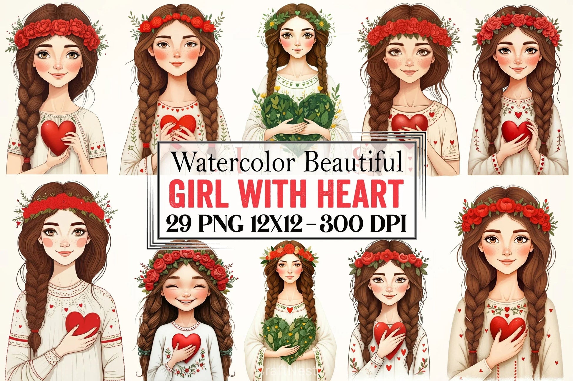 Beautiful Girl Heart Clipart Bundle - CraftNest - Digital Crafting and Art