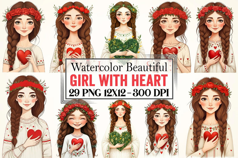 Beautiful Girl Heart Clipart Bundle - CraftNest - Digital Crafting and Art