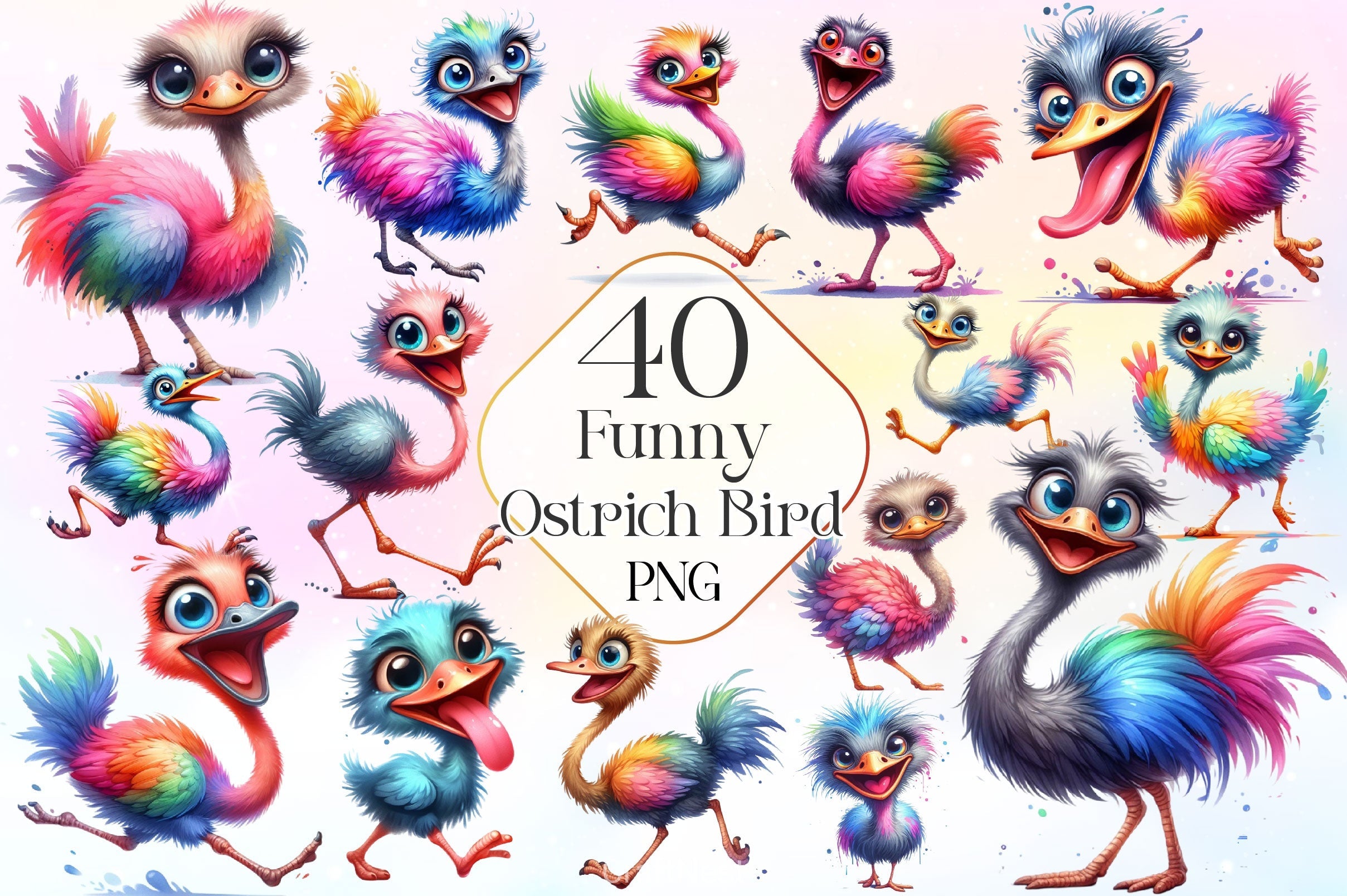 Funny Ostrich Bird Clipart Bundle