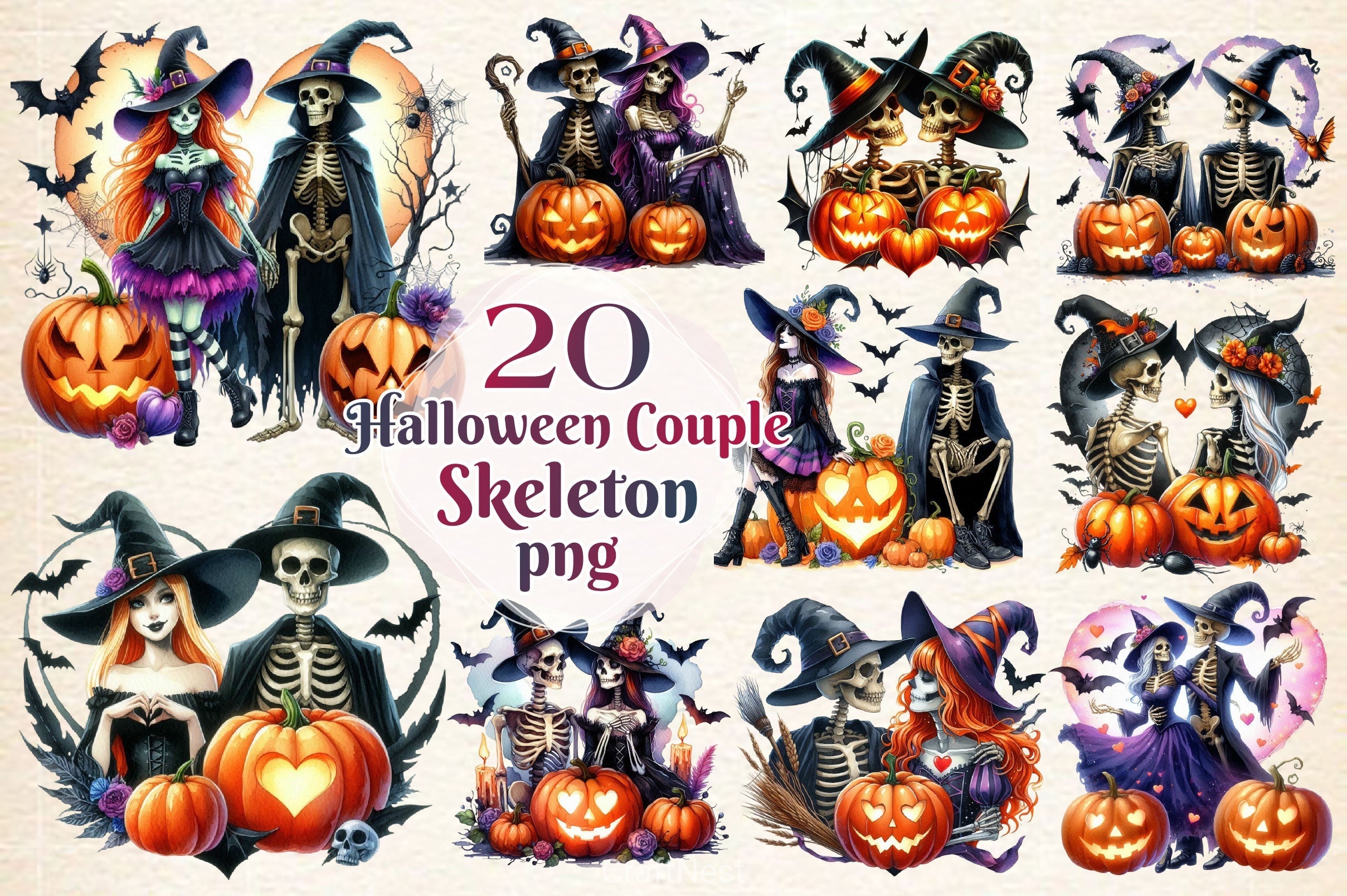 Halloween Couple Skeleton Clipart Bundle