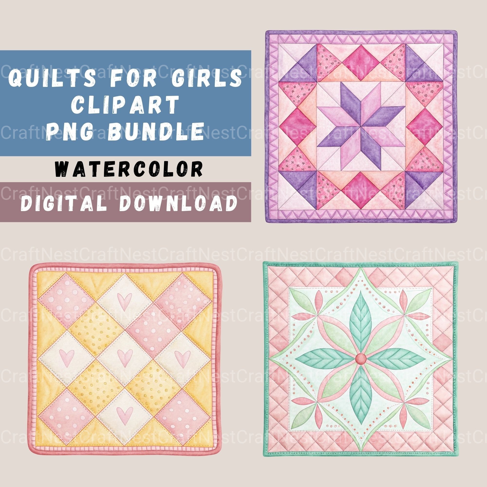 Quilt For Girls Clipart Bundle
