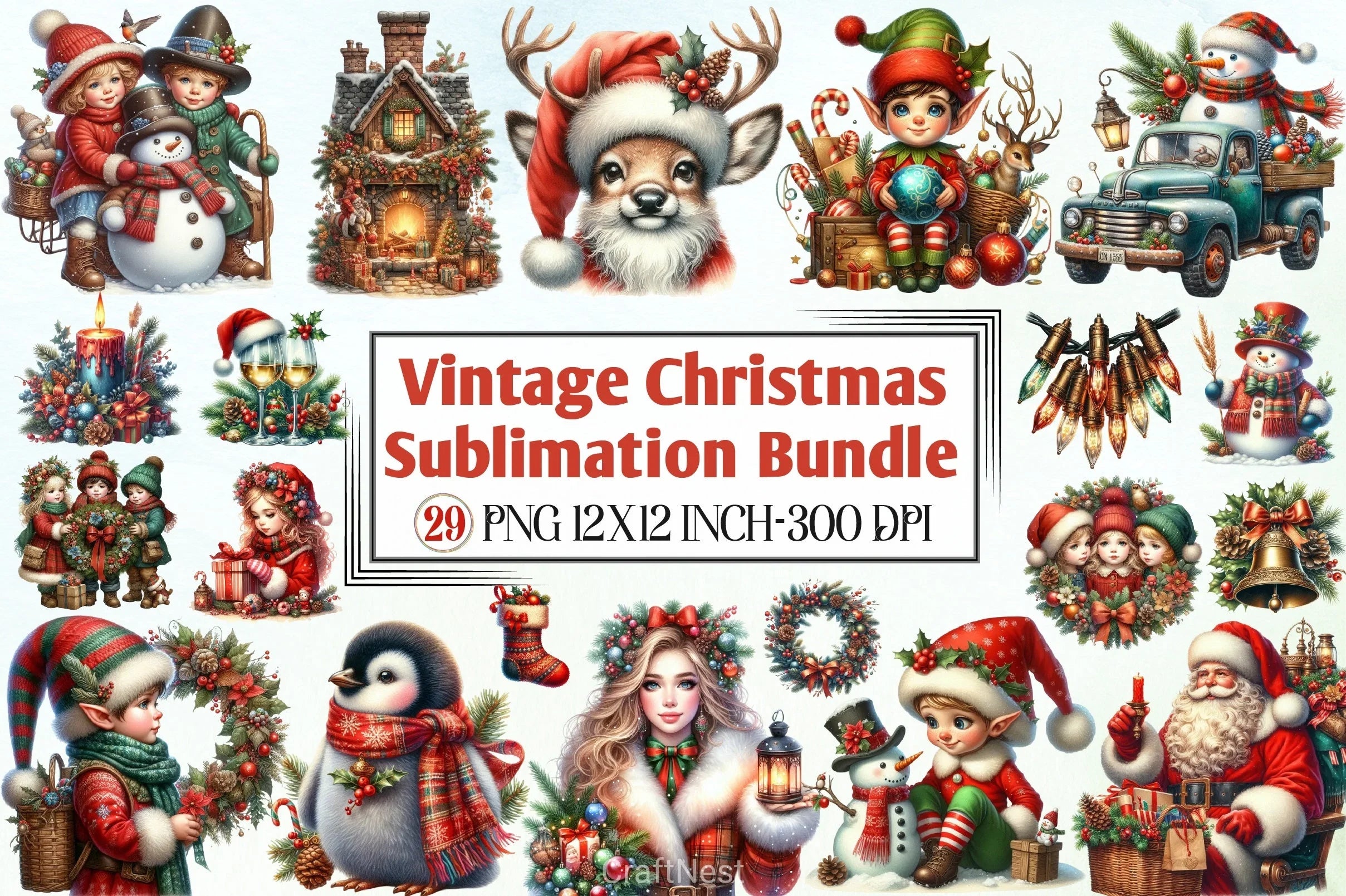 Vintage Christmas Clipart Bundle - CraftNest - Digital Crafting and Art