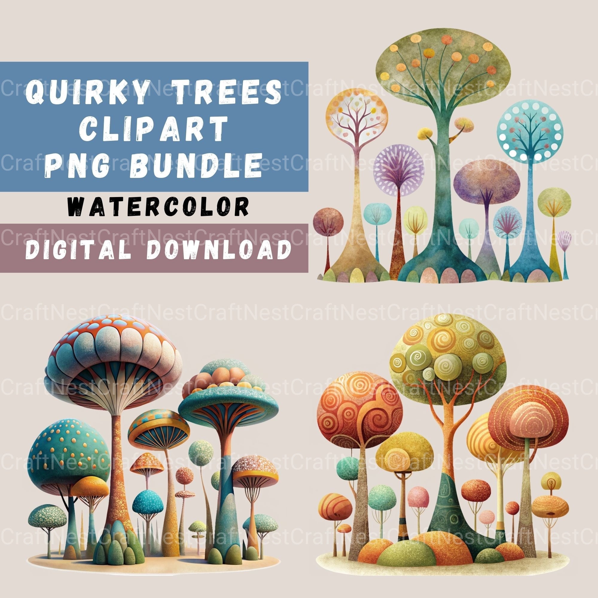 Quirky Trees Clipart Bundle
