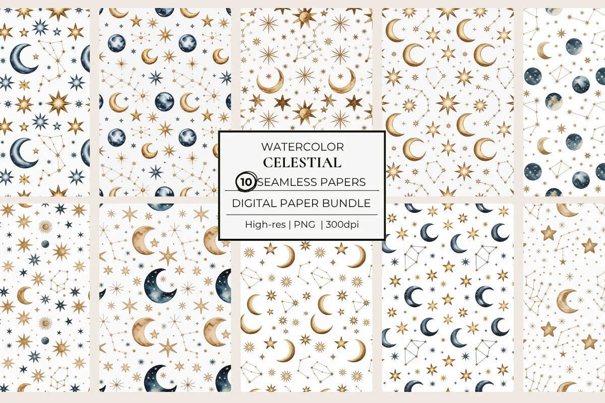 Celestial Gold & Navy Seamless Papers - CraftNest - Digital Crafting and Art