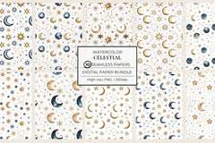 Celestial Gold & Navy Seamless Papers - CraftNest - Digital Crafting and Art