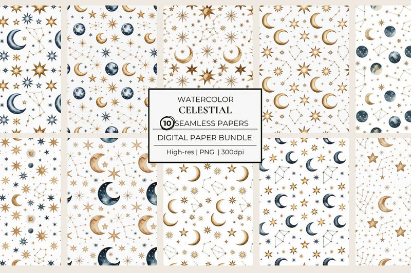 Celestial Gold & Navy Seamless Papers - CraftNest - Digital Crafting and Art