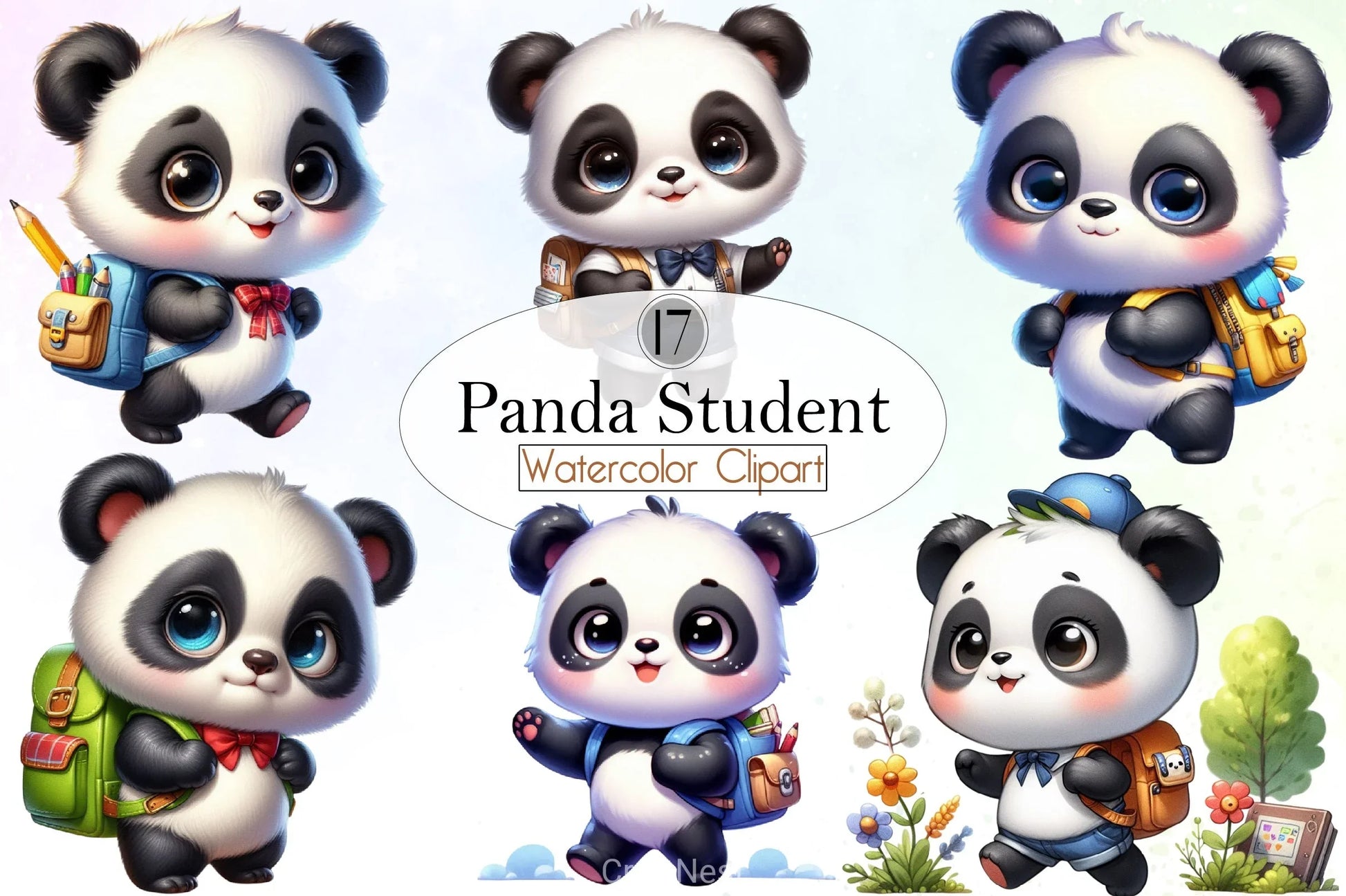 Panda Student Clipart Bundle - CraftNest - Digital Crafting and Art