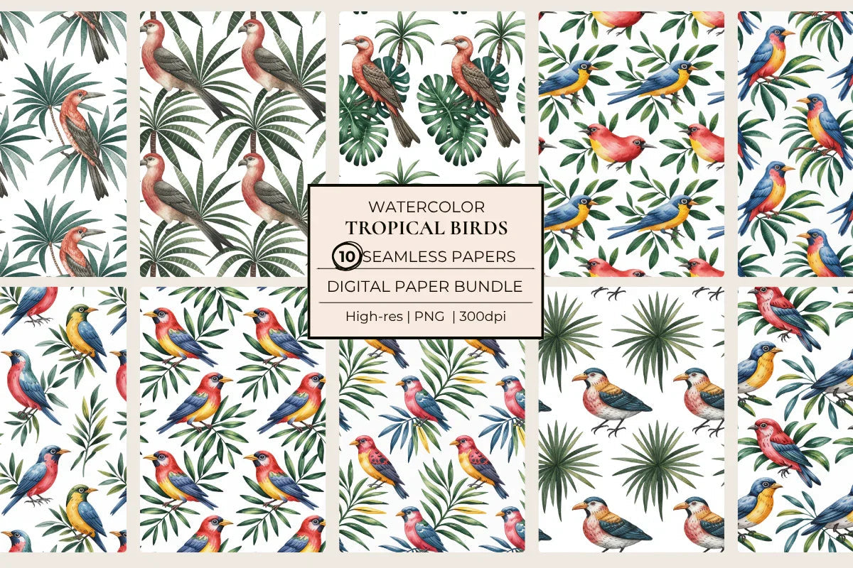 Tropical Birds Seamless Papers - CraftNest - Digital Crafting and Art
