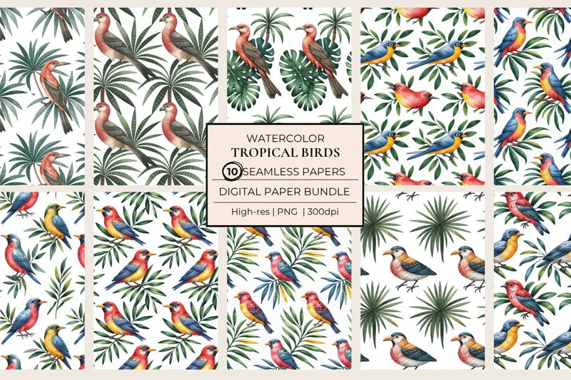Tropical Birds Seamless Papers - CraftNest - Digital Crafting and Art