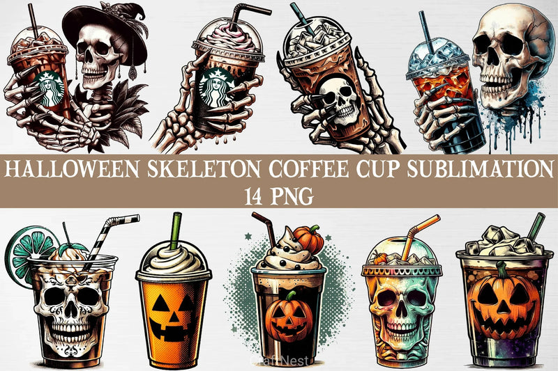 Halloween Skeleton Coffee Cup Clipart Bundle - CraftNest - Digital Crafting and Art