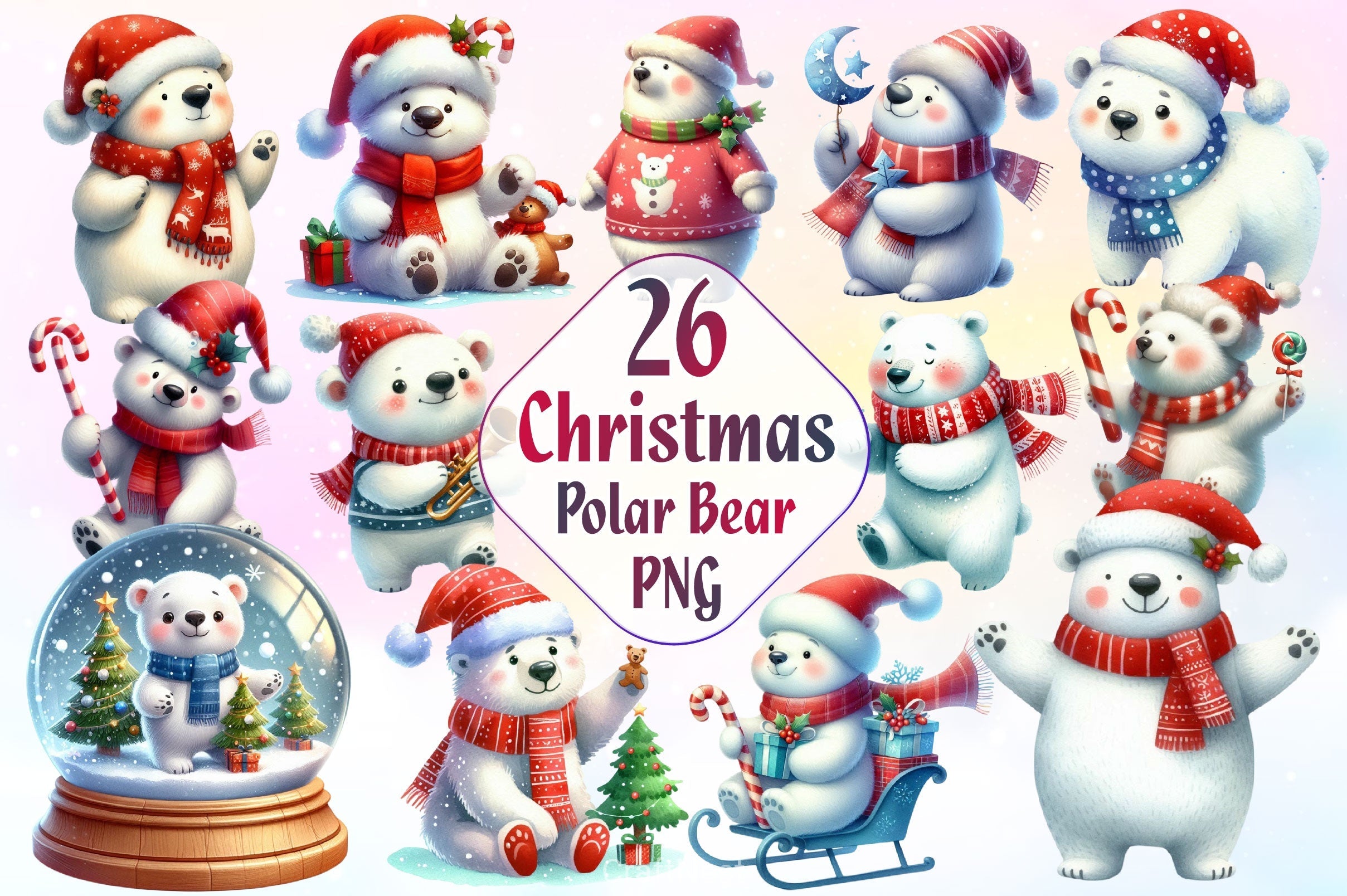 Christmas Polar Bear Clipart Bundle 6