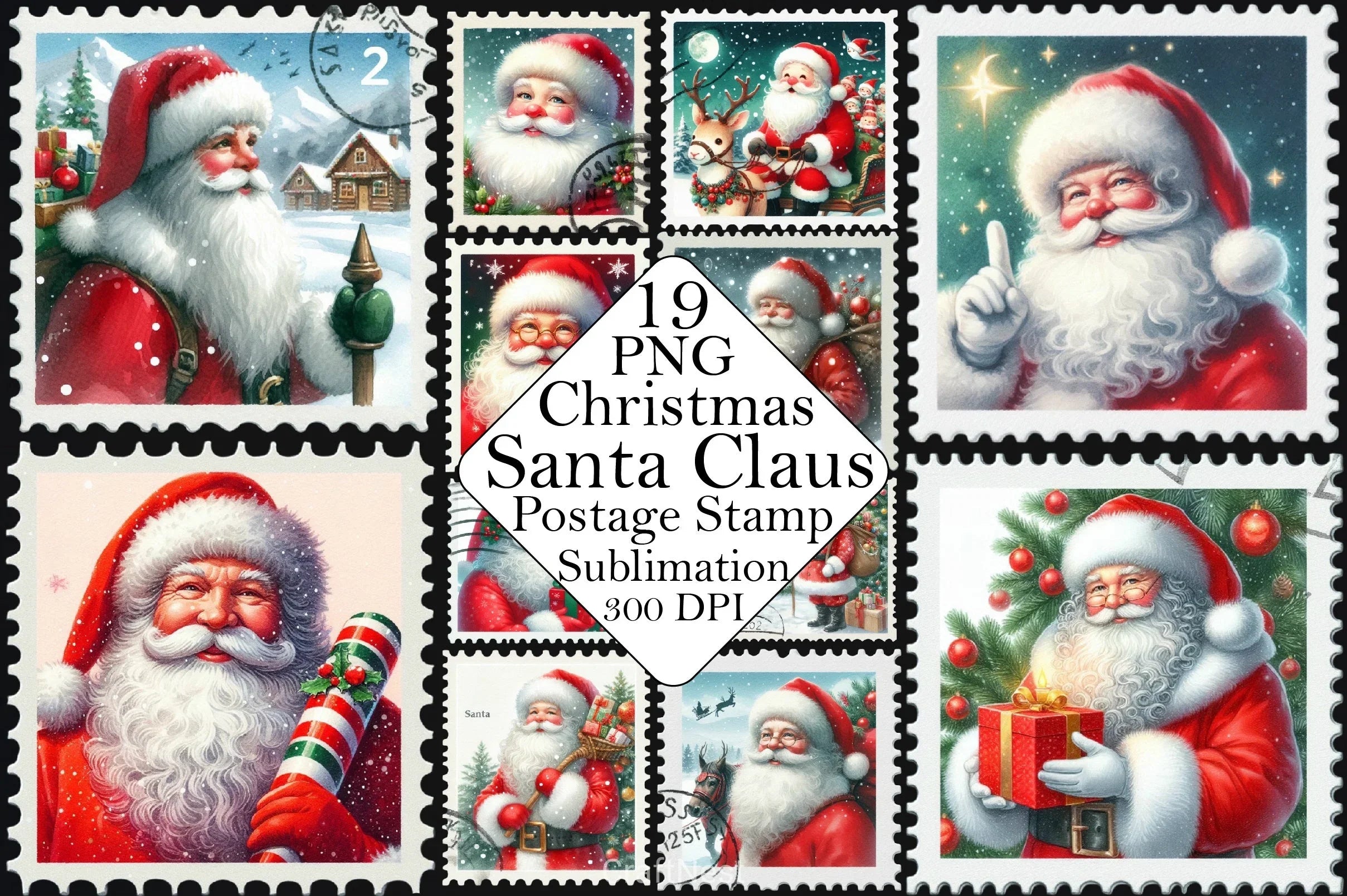Christmas Santa Claus Stamp Clipart Bundle - CraftNest - Digital Crafting and Art