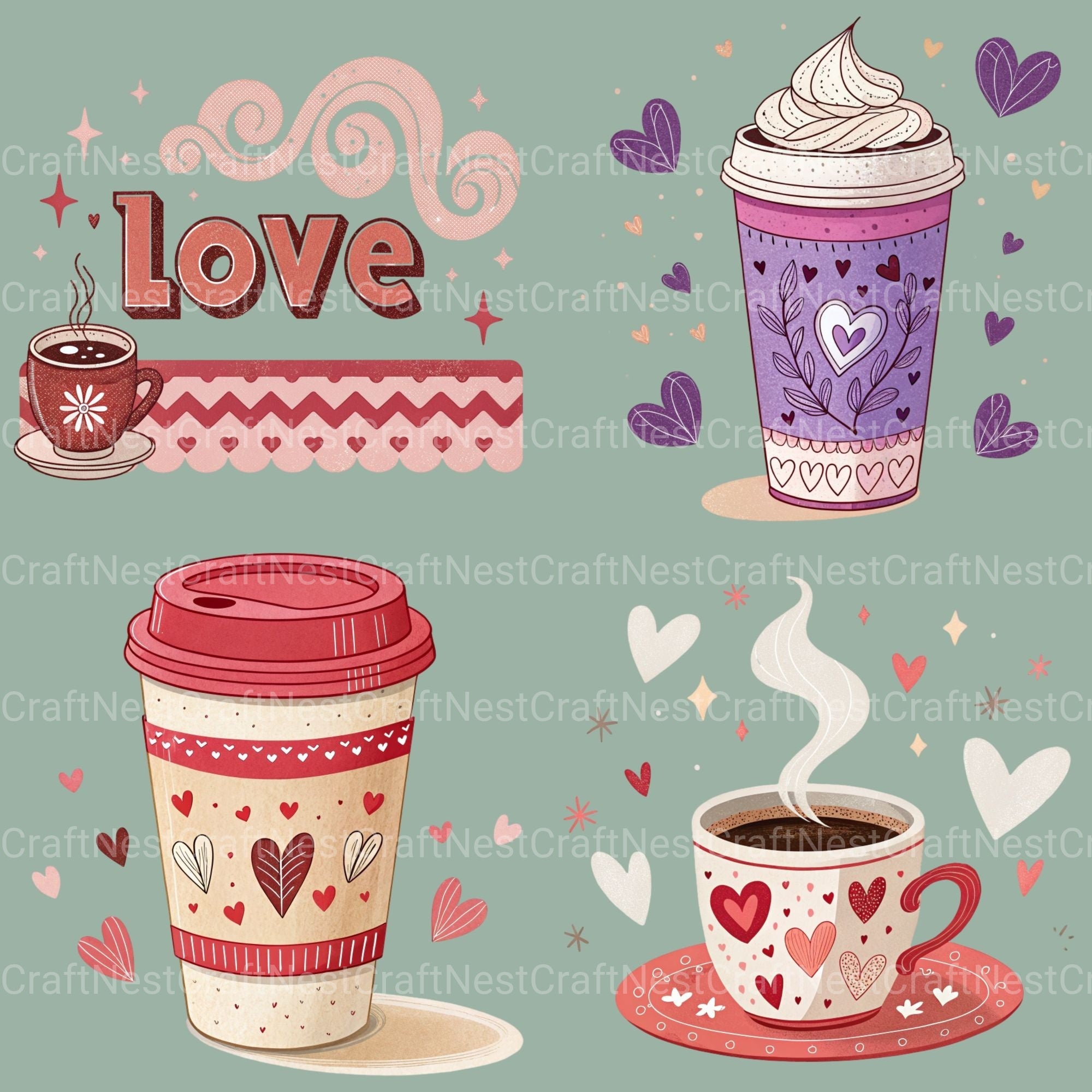 Valentines Day Coffee Clipart Bundle