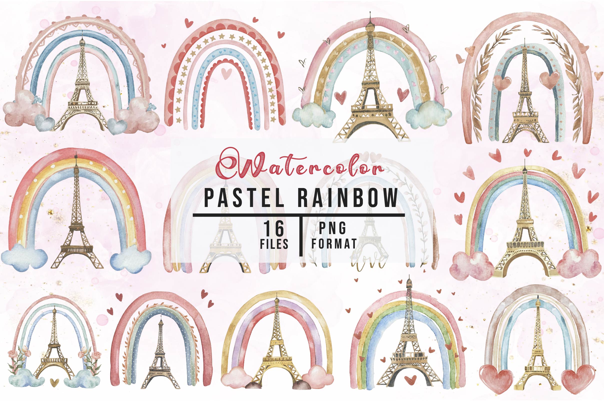 Pastel Rainbow Abstract Clipart Bundle