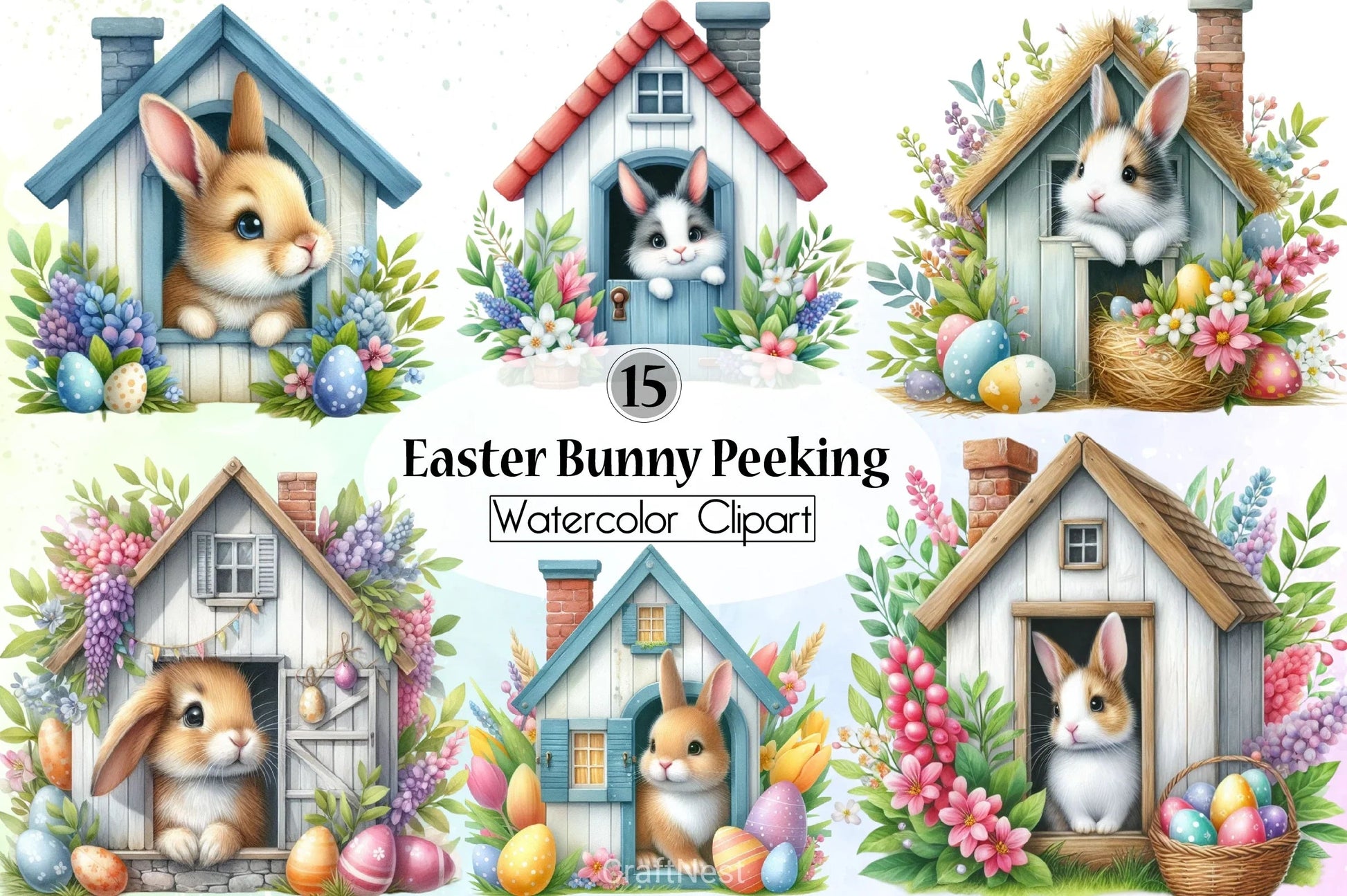 Easter Bunny Peeking Clipart Bundle 21 - CraftNest - Digital Crafting and Art