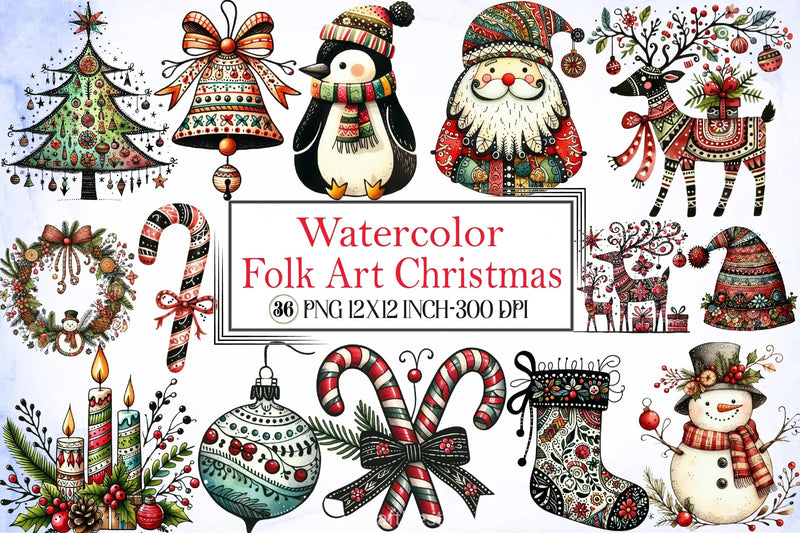 Folk Art Christmas Clipart Bundle - CraftNest - Digital Crafting and Art