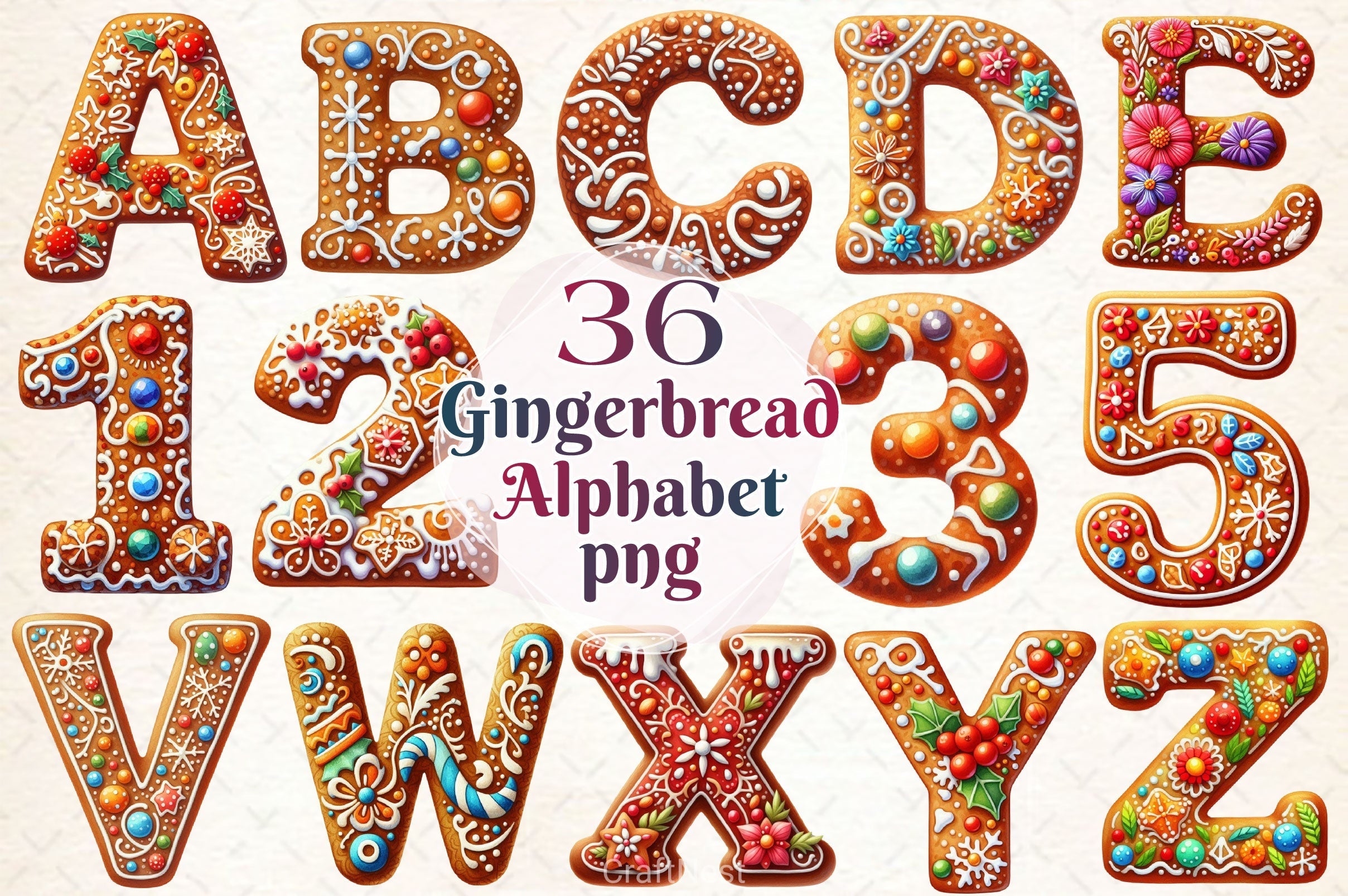 Christmas Gingerbread Cookie Alphabet Clipart Bundle
