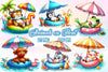 Animals Relaxing On Swimming Float Clipart Bundle