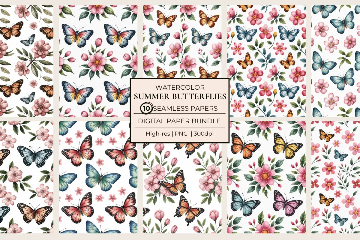 Summer Butterflies Seamless Papers - CraftNest - Digital Crafting and Art