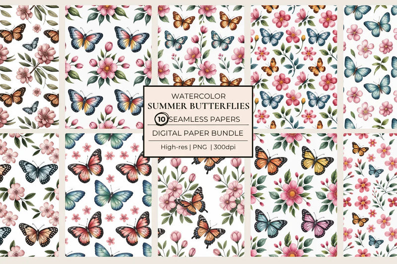 Summer Butterflies Seamless Papers - CraftNest - Digital Crafting and Art