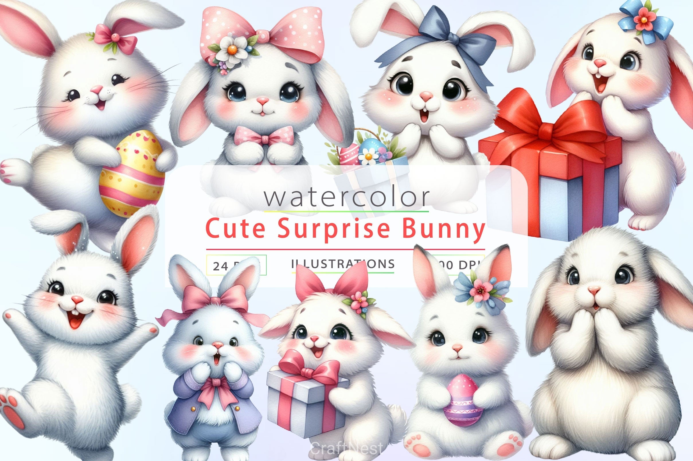 Cute Surprise Bunny Clipart Bundle