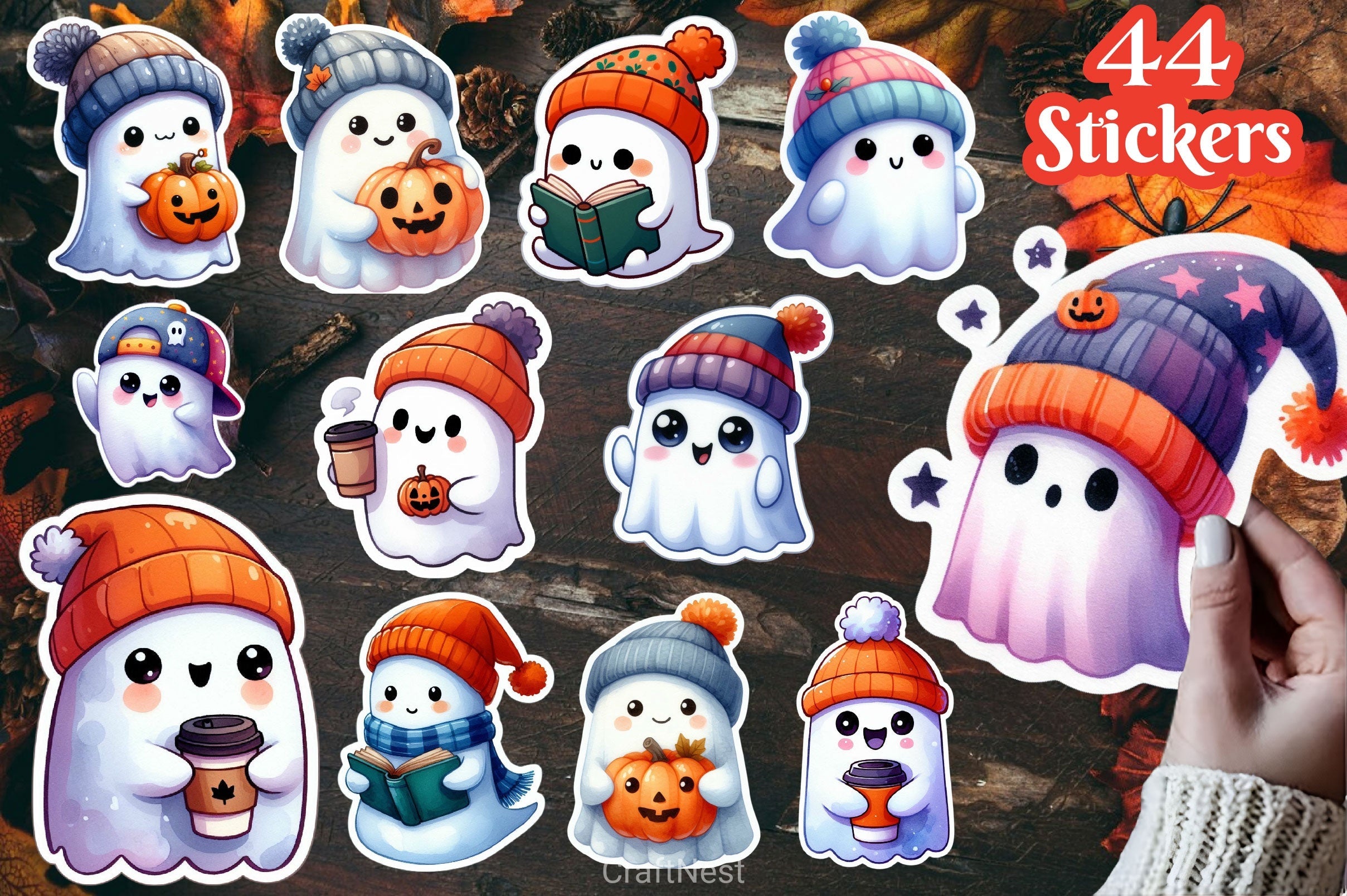 Cute Halloween Ghost Stickers Sticker Clipart Bundle
