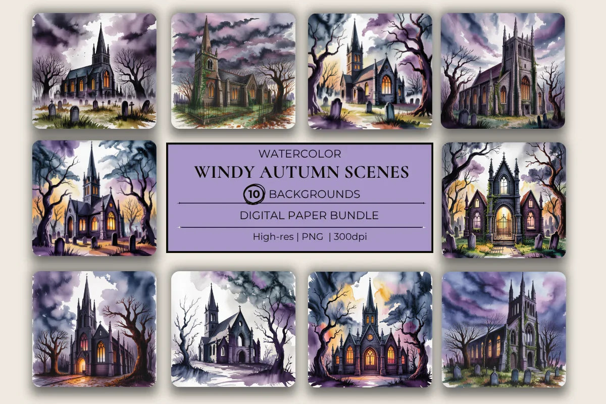 Spooky Church Scene Background Papers - CraftNest - Digital Crafting and Art