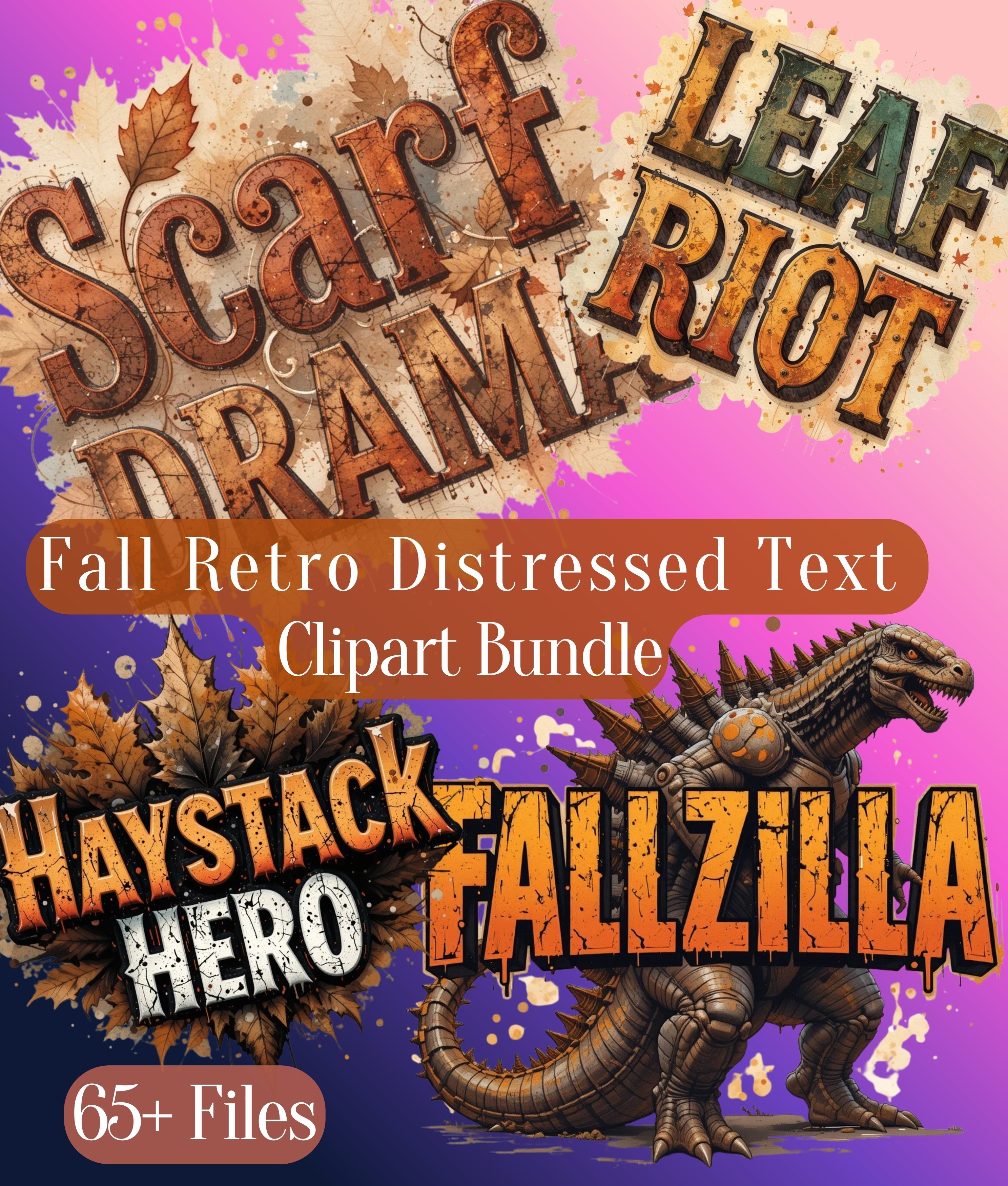 Fall Retro Distressed Text Clipart Bundle