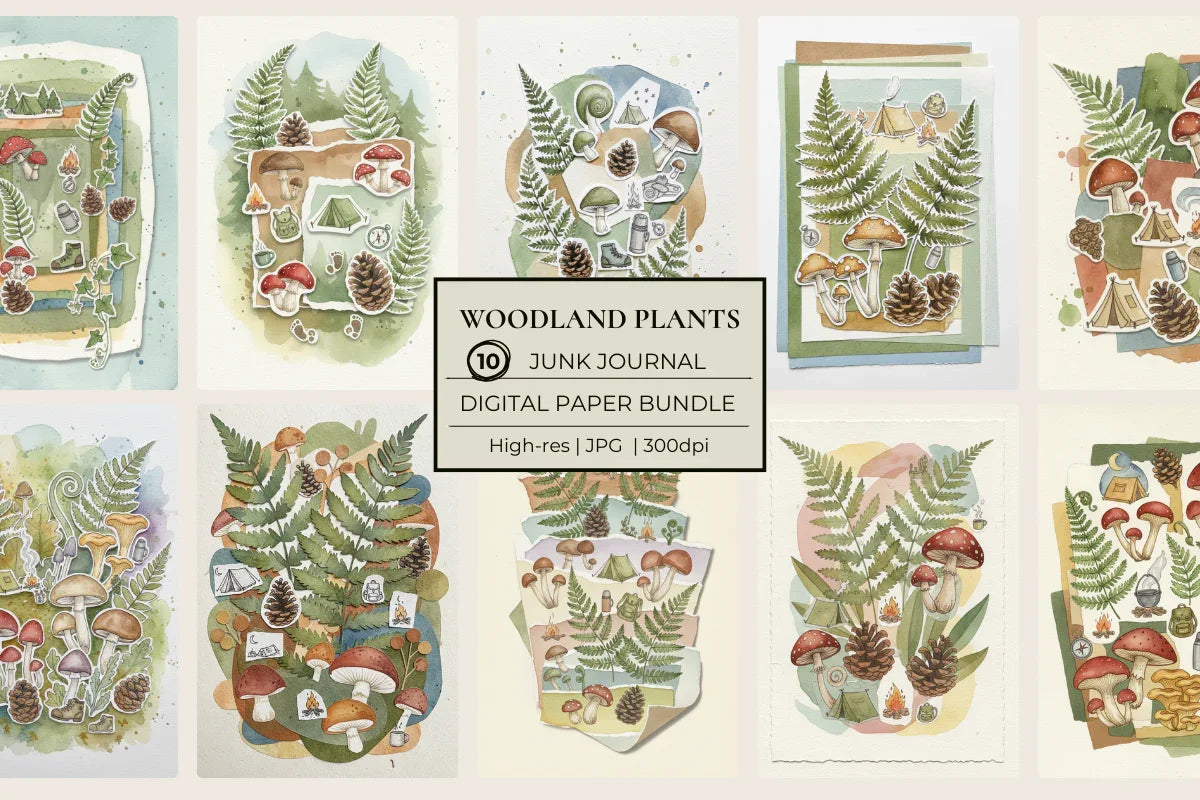 Woodland Plants Junk Journal Papers - CraftNest - Digital Crafting and Art