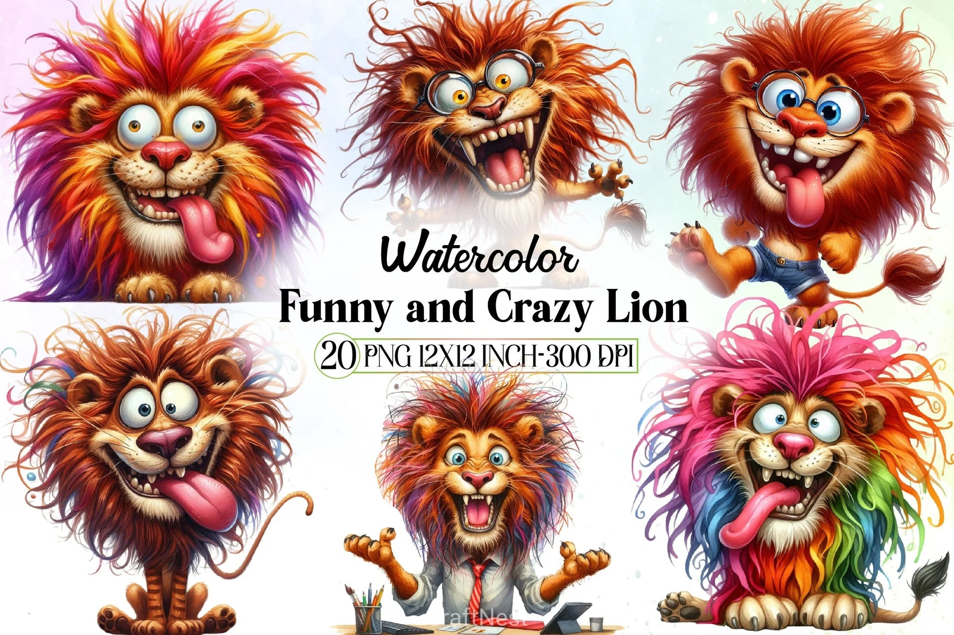 Funny Crazy Lion Clipart Bundle - CraftNest - Digital Crafting and Art