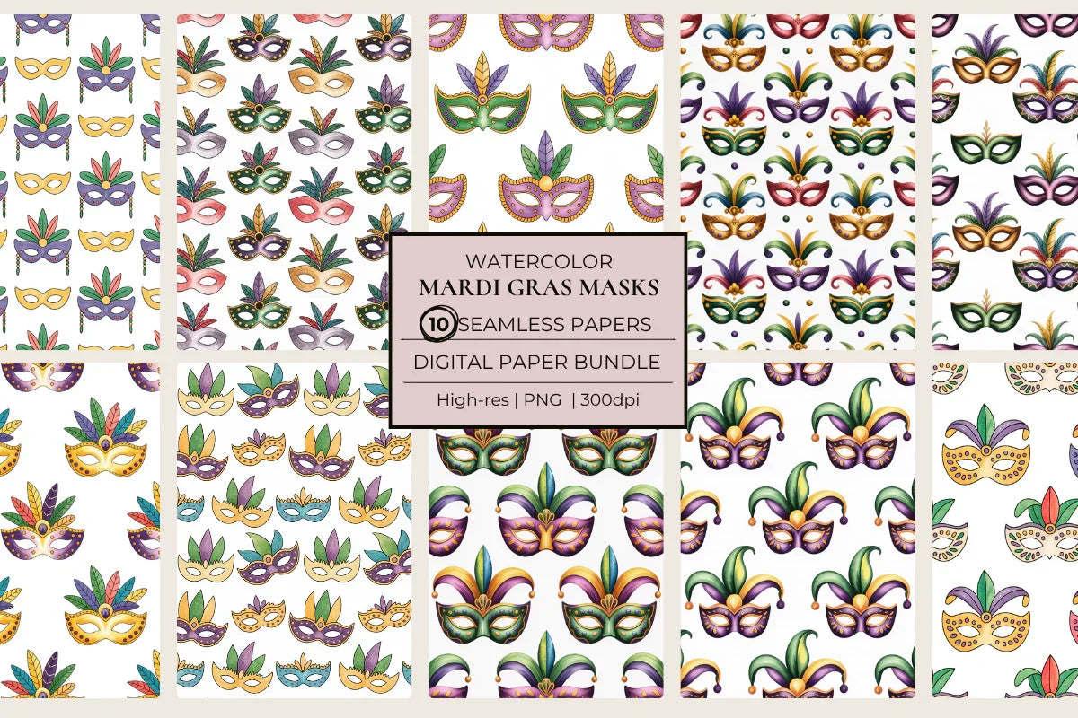 Mardi Gras Masks Seamless Papers - CraftNest - Digital Crafting and Art