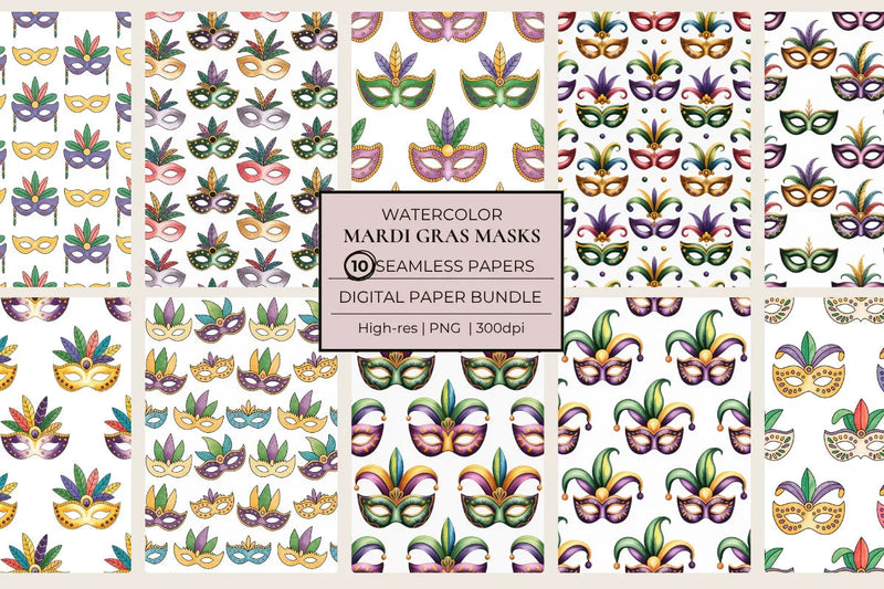Mardi Gras Masks Seamless Papers - CraftNest - Digital Crafting and Art