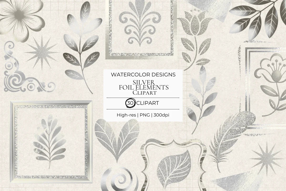Silver Foil Elements Clipart - CraftNest - Digital Crafting and Art