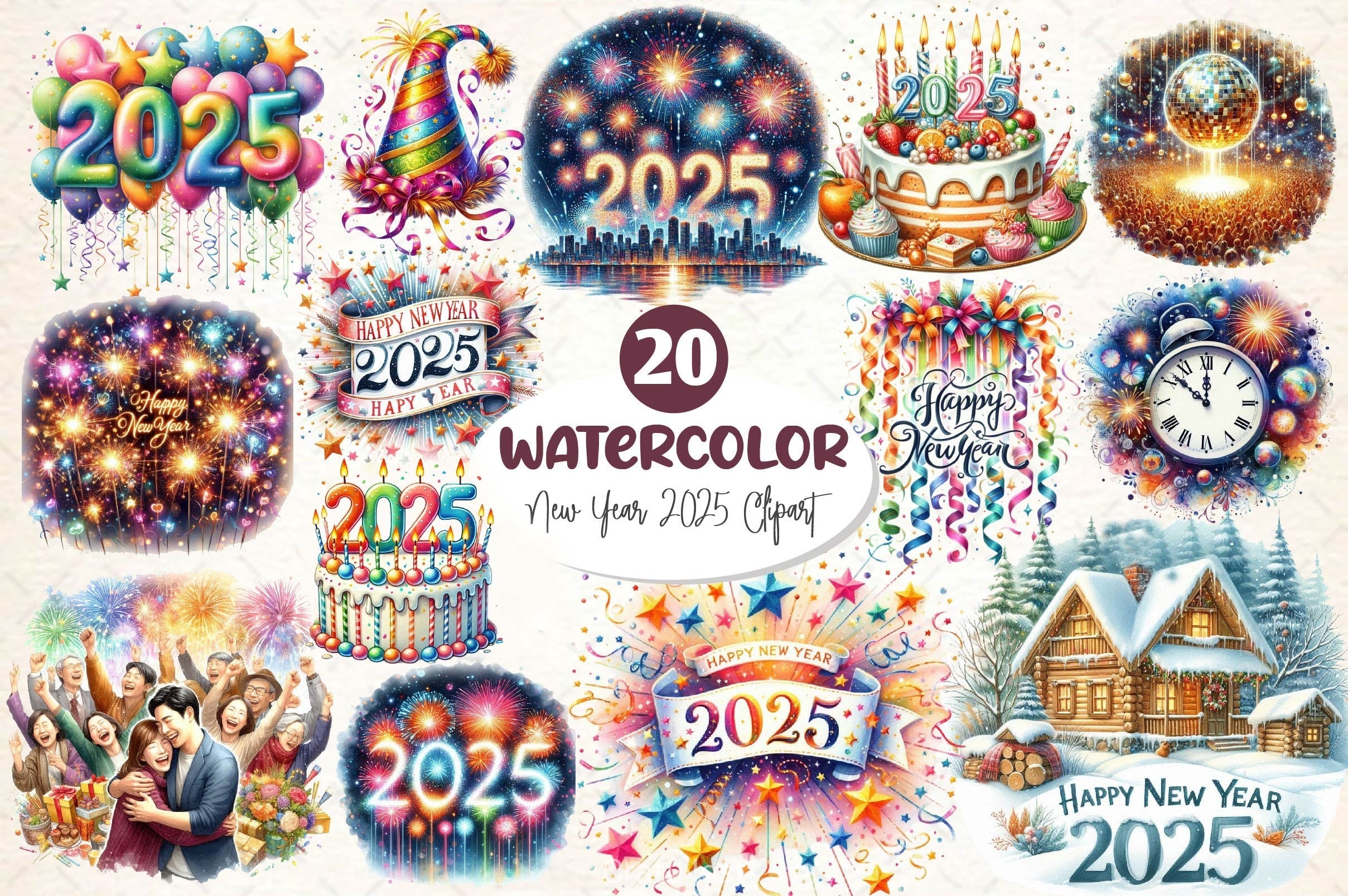 New Year 2025's Clipart Bundle