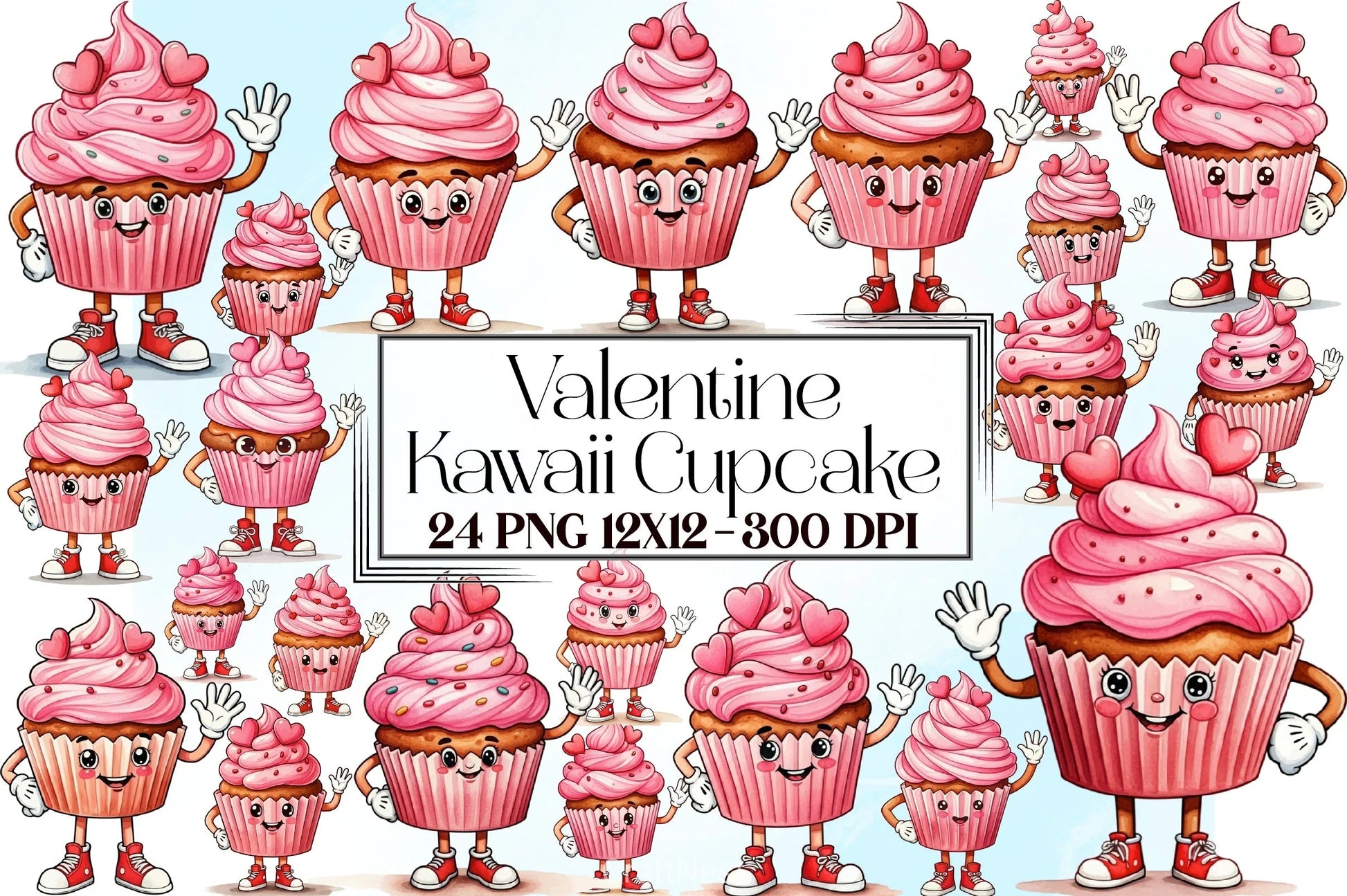 Kawaii Valentine Cupcake Clipart Bundle - CraftNest - Digital Crafting and Art