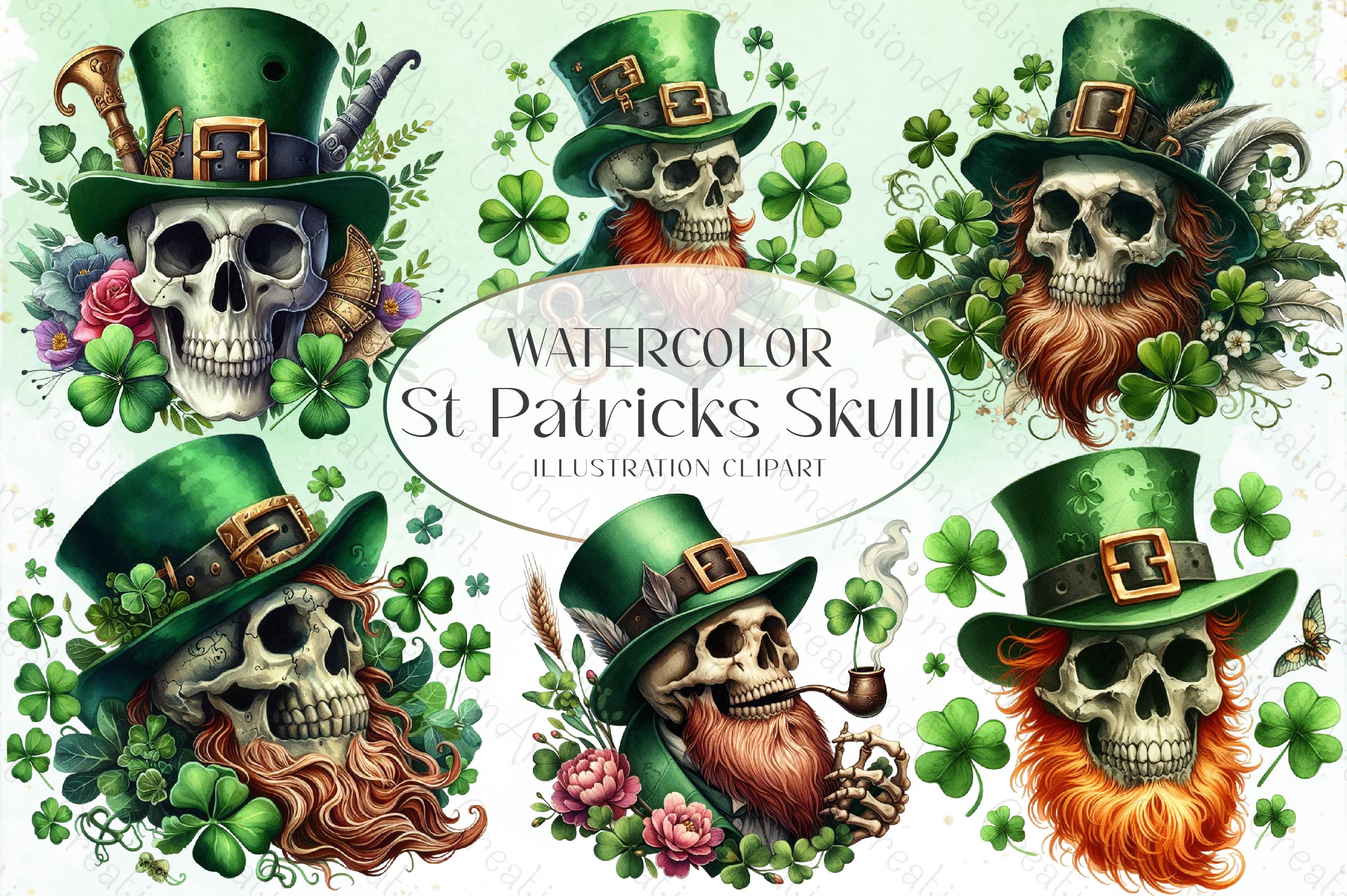 St Patricks Day Skull Clipart Bundle