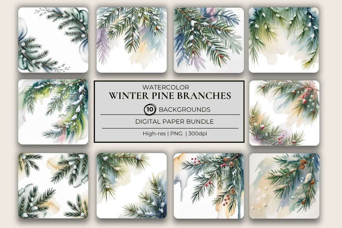 Winter Pine Branches Background Papers - CraftNest - Digital Crafting and Art
