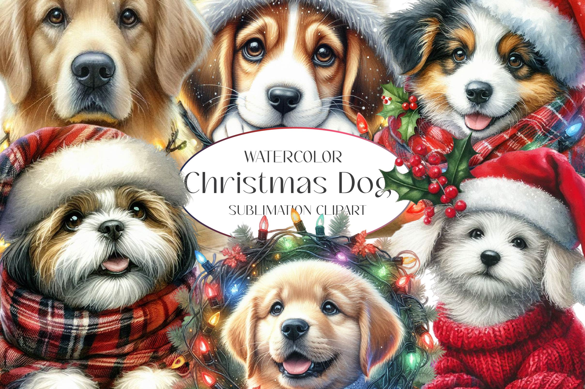Christmas Dogs Clipart Bundle