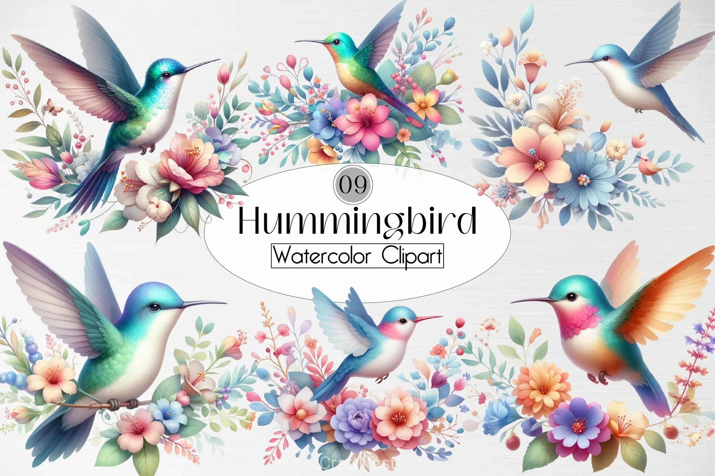 Hummingbird & Flowers Clipart Bundle - CraftNest - Digital Crafting and Art