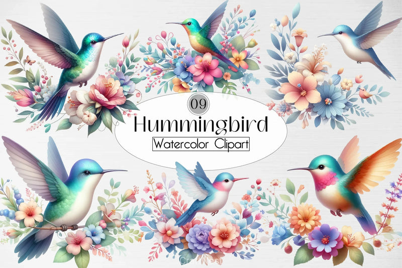 Hummingbird & Flowers Clipart Bundle - CraftNest - Digital Crafting and Art