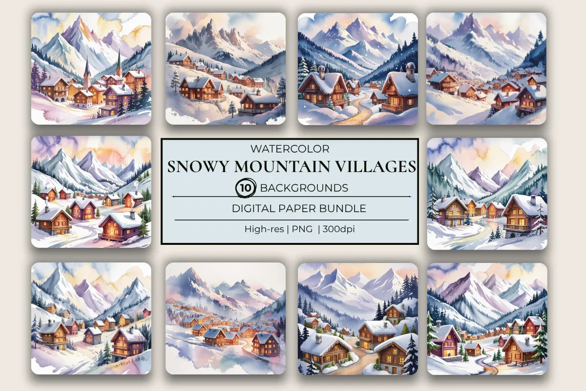 Snowy Mountain Villages Background Papers - CraftNest - Digital Crafting and Art