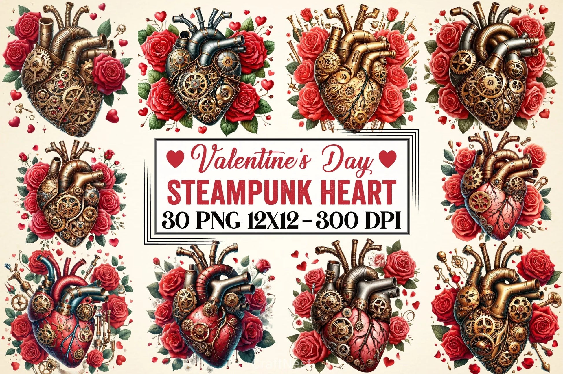 Valentine Steampunk Heart Clipart Bundle - CraftNest - Digital Crafting and Art