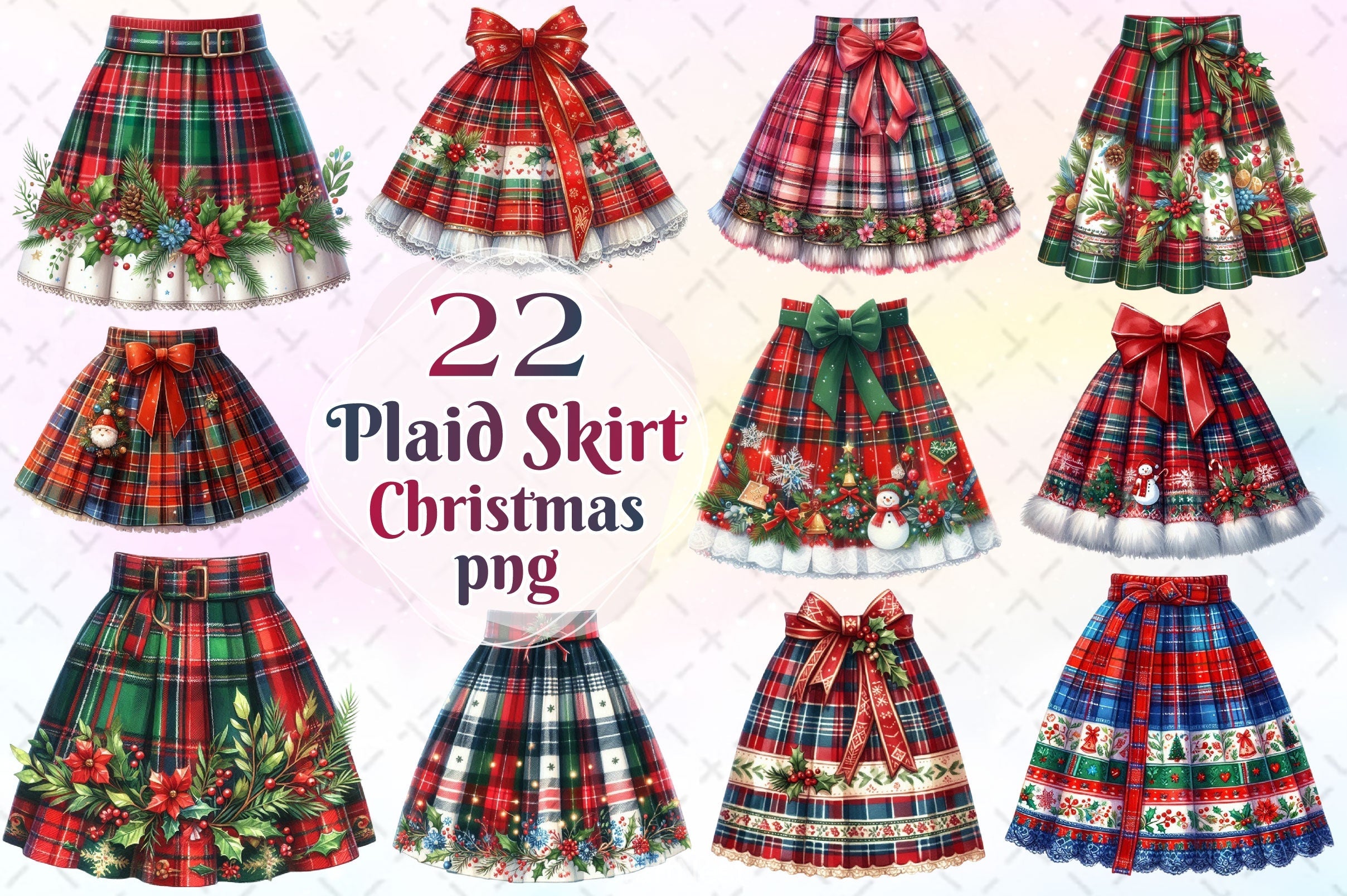 Christmas Plaid Skirt Clipart Bundle 3