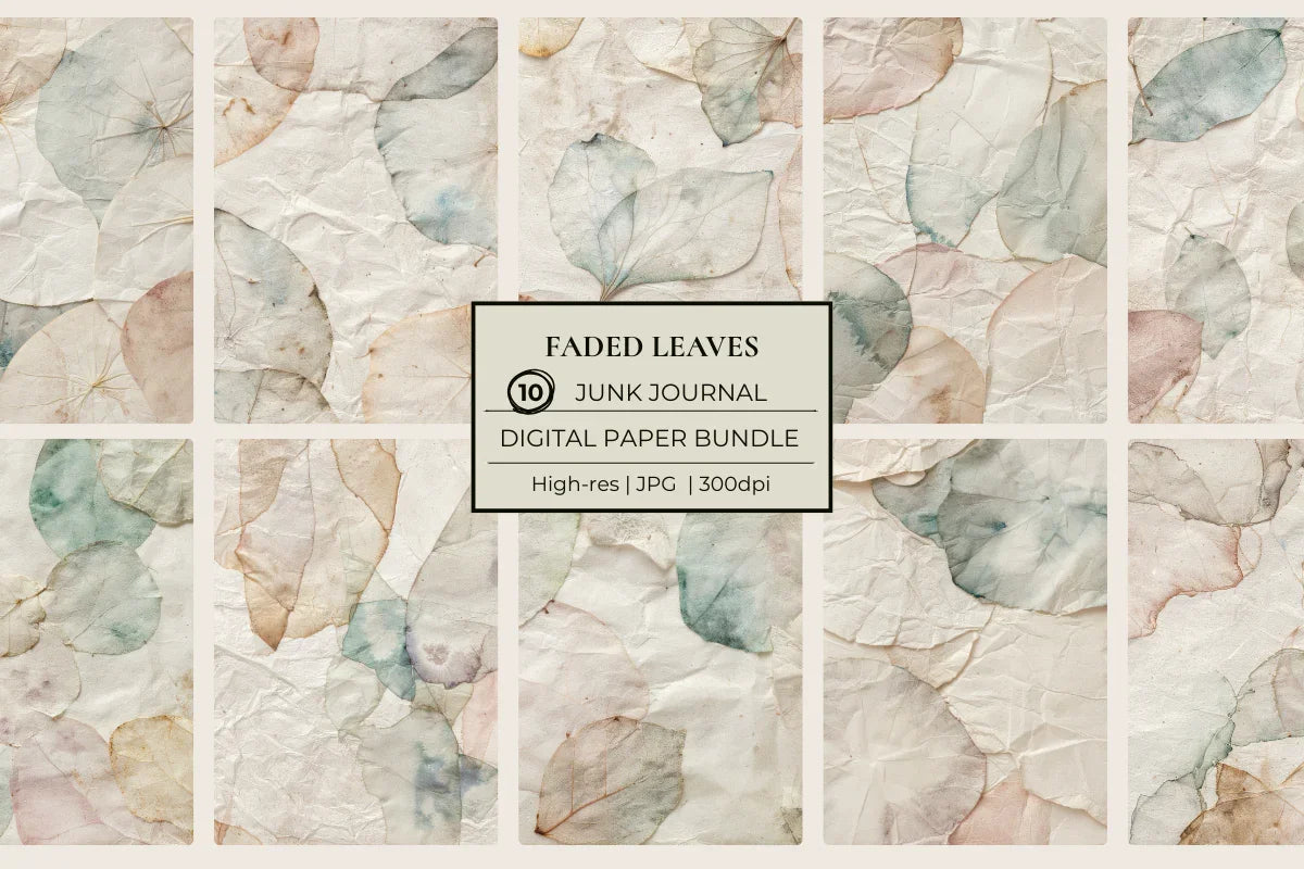 Faded Leaves Junk Journal Papers - CraftNest - Digital Crafting and Art