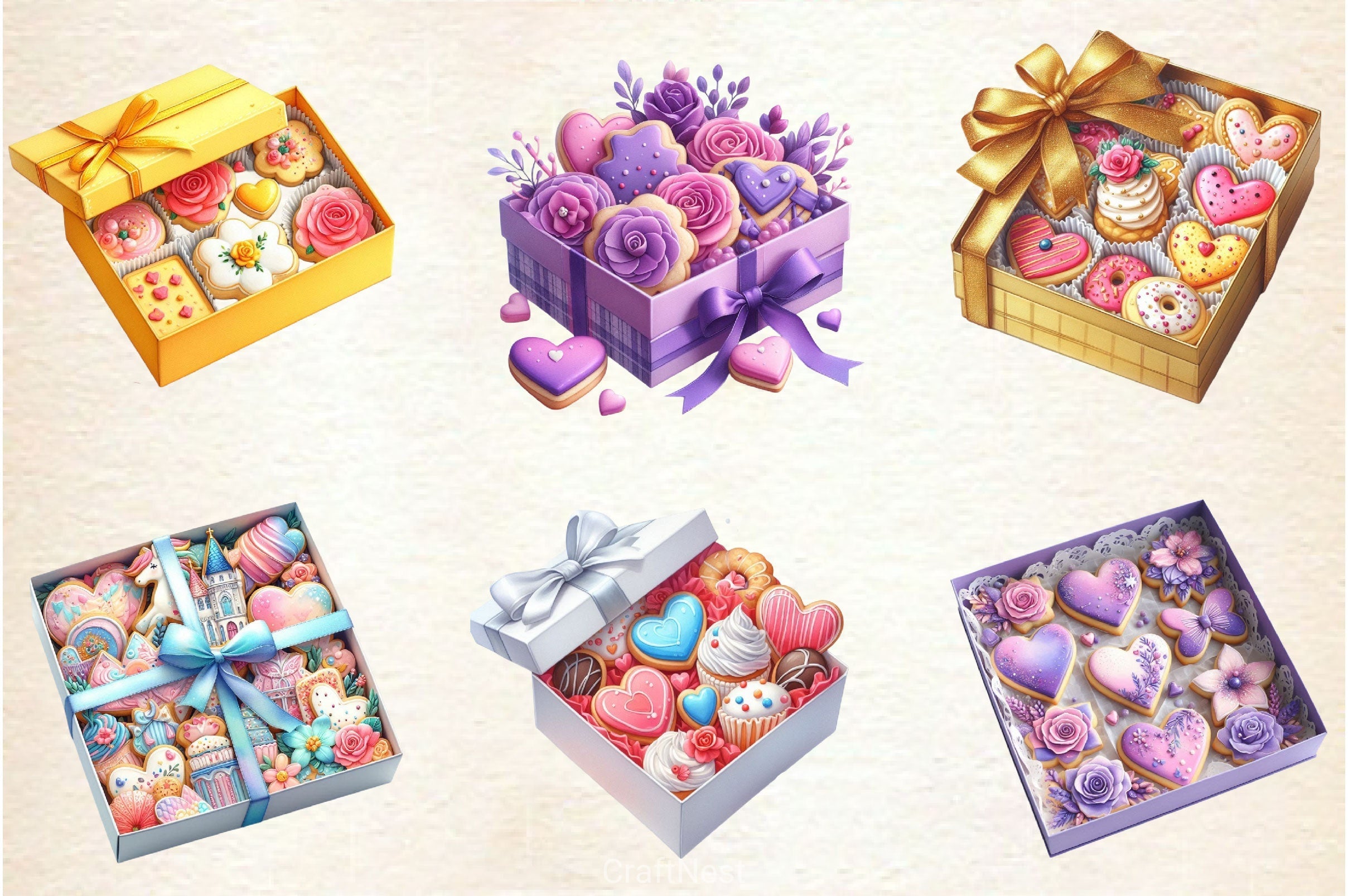 Cookie Gift Boxes Clipart Bundle