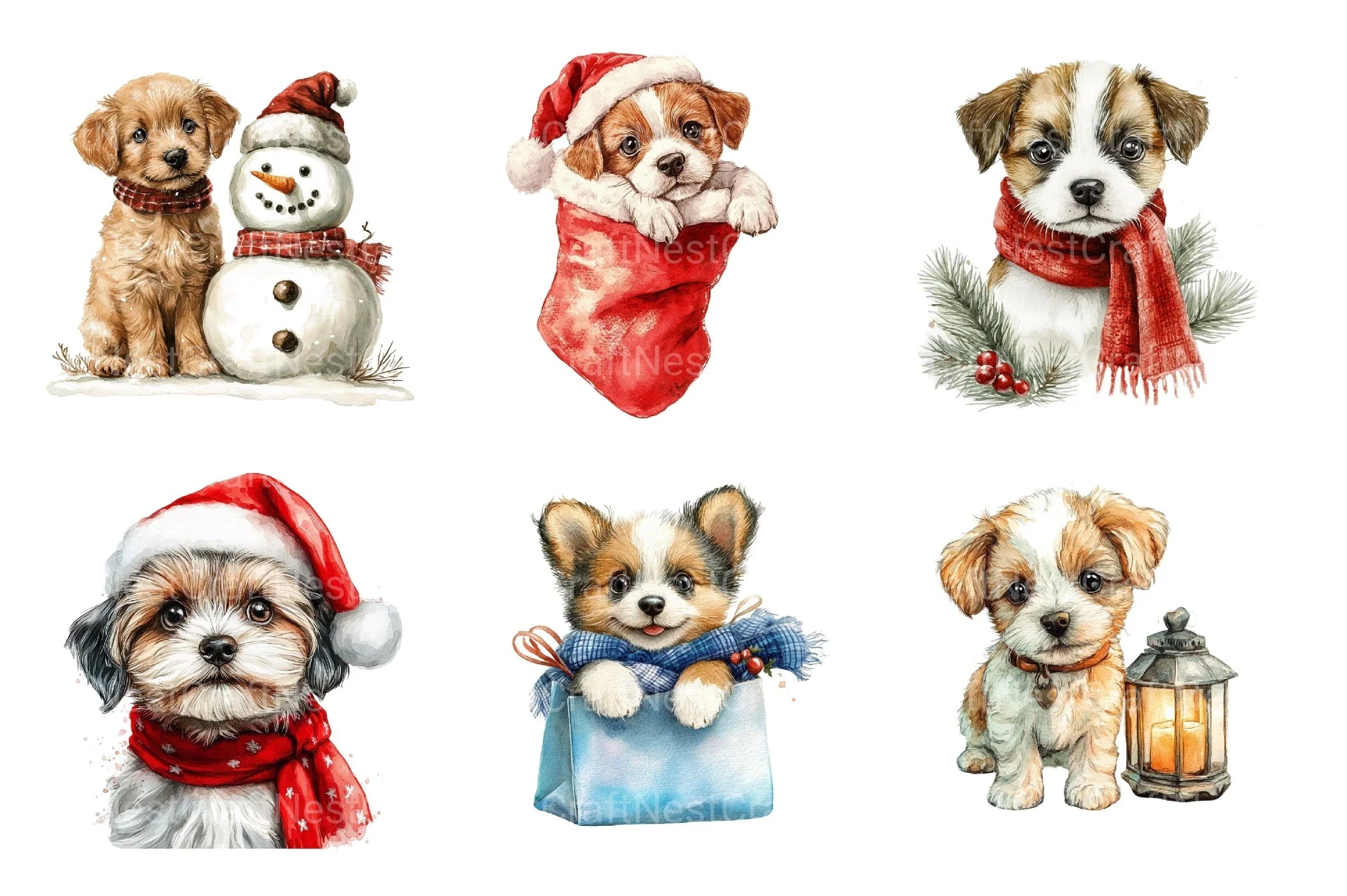 Vintage Santa Paws Retro Christmas Puppy Clipart Bundle - CraftNest - Digital Crafting and Art