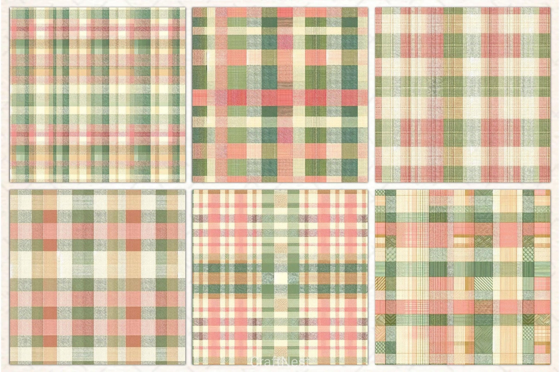 Green Pink Checkered Pattern Digital Paper 2 - CraftNest - Digital Crafting and Art