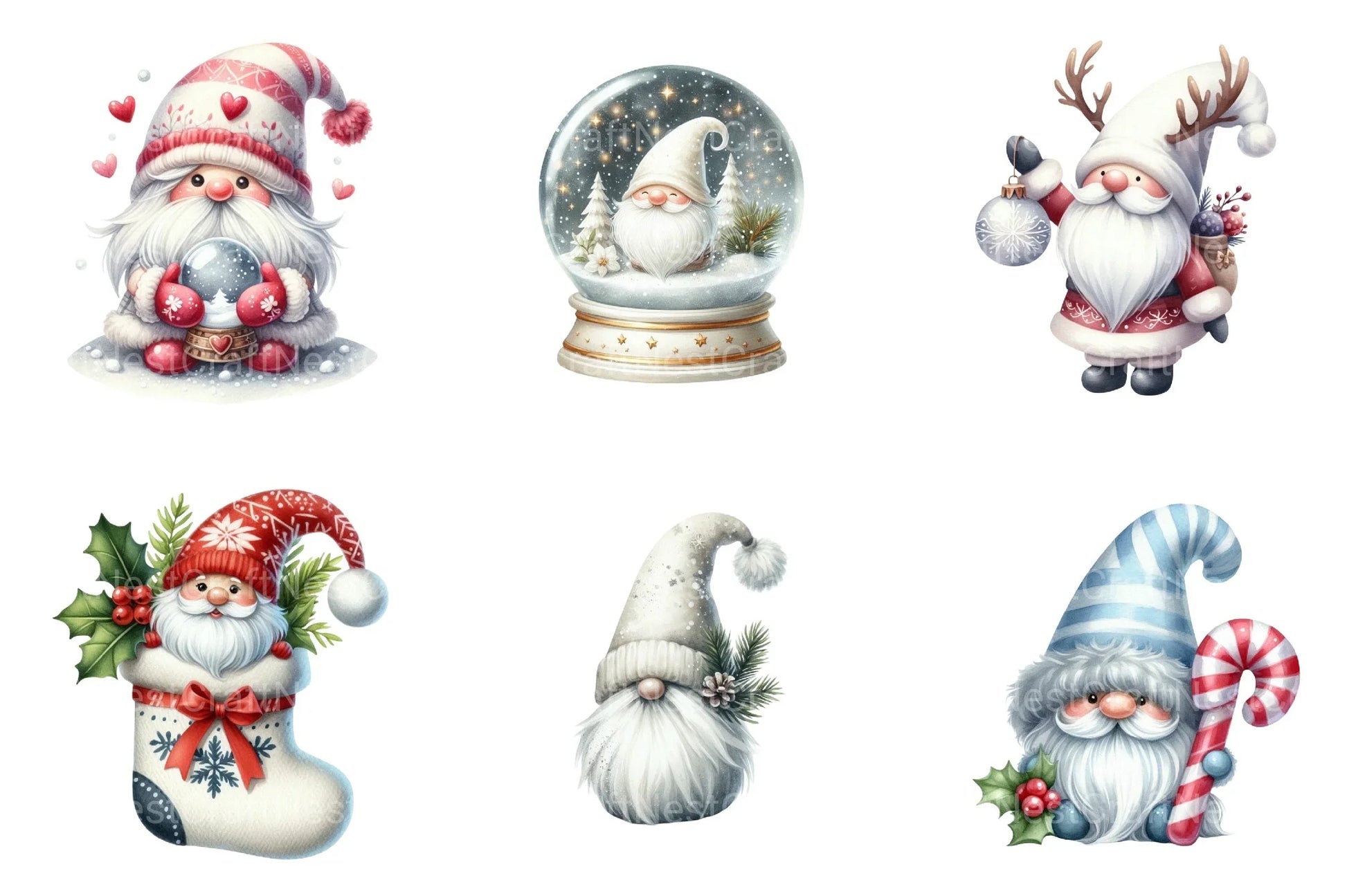 White Christmas Gnomes Clipart Bundle for Winter Holidays - CraftNest - Digital Crafting and Art
