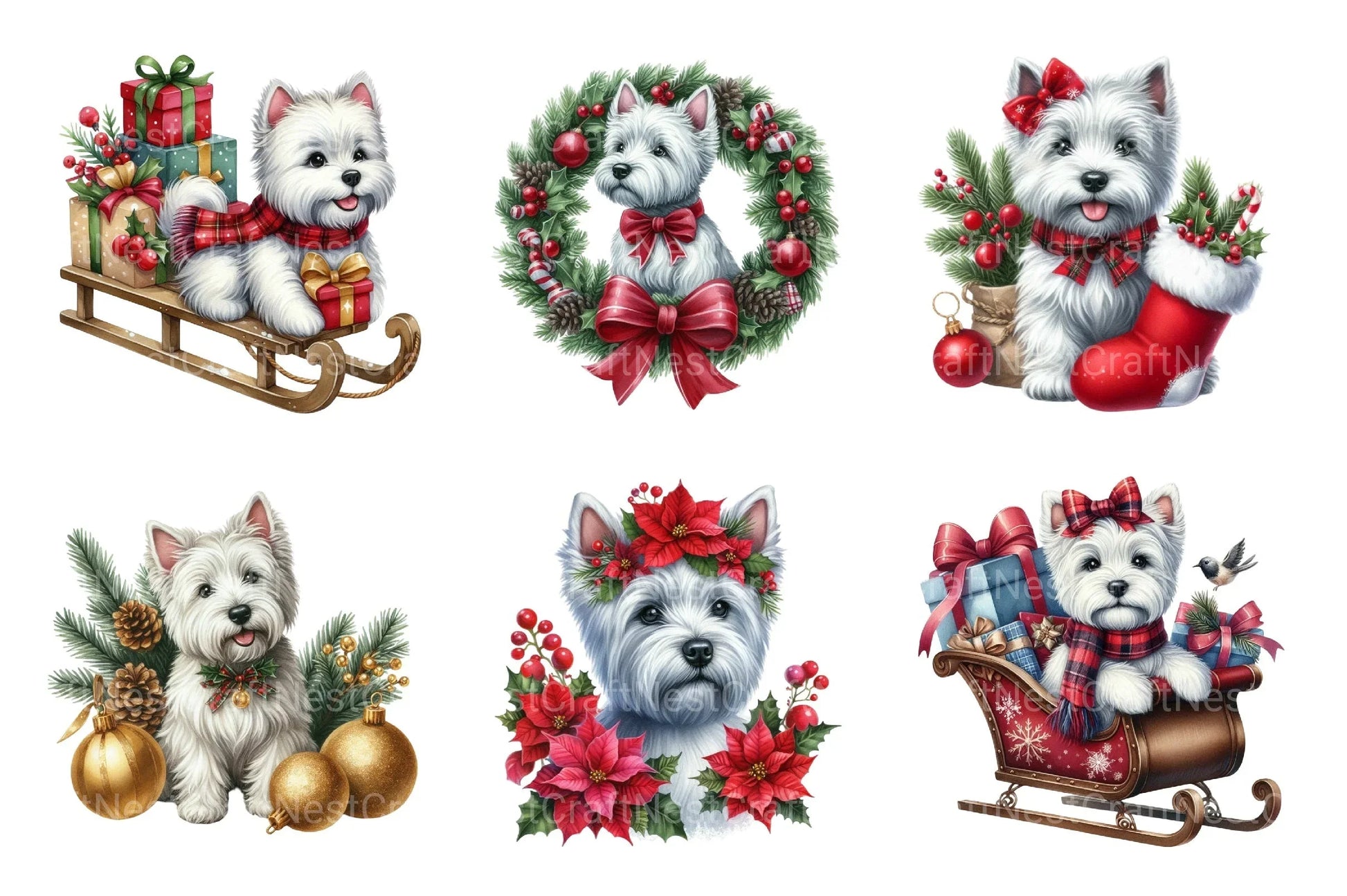 Christmas Westie Dog Clipart Set - CraftNest - Digital Crafting and Art